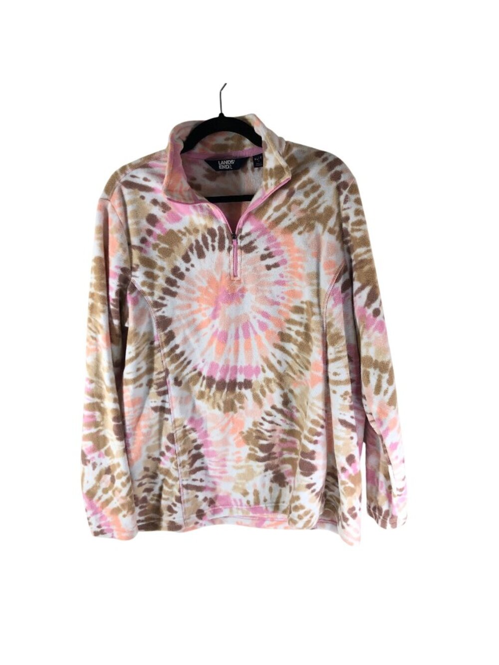 Lands End Womens Fleece Pullover XL/T 18 Tie Dye Quarter Zip Long Sleeve Jacket